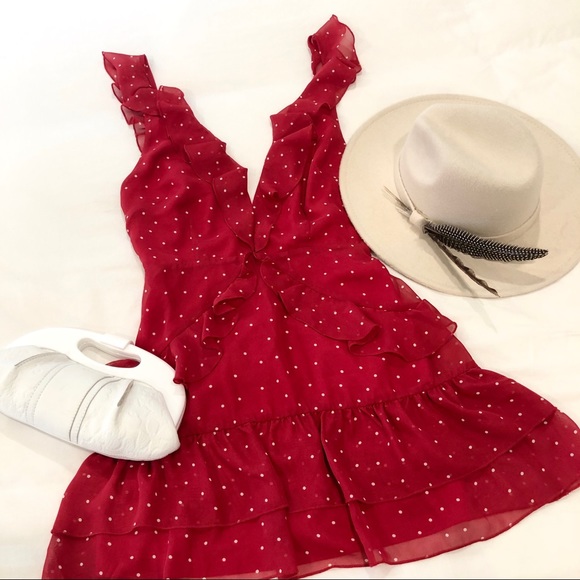 Tobi Mini Red Polka Dot Ruffle Skater Dress - Picture 1 of 6